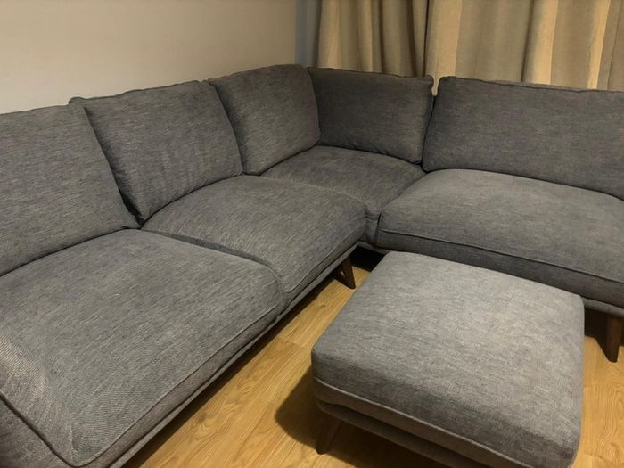 Grey Fabric Corner Sofa with Matching Ottoman