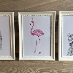 Set 3 Framed Animal Prints - Baby / Child room decor