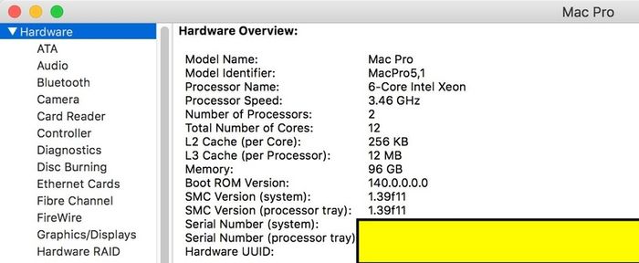 Apple Mac Pro 5,1 - 12 Cores Intel Xeon 3.46 GHz 96GB Memory