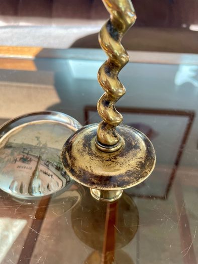Vintage Brass Single Barley Twist Candlesticks Pair Spiral Candle Holders