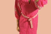 New pink dress Woolworth XS with embroidered details, cinched at the waist with a matching fabric belt