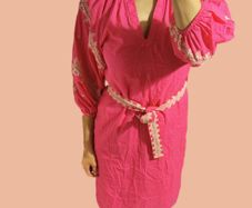 New pink dress Woolworth XS with embroidered details, cinched at the waist with a matching fabric belt