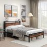 Double Bed Frame with Storage Wooden Headboard Image 6