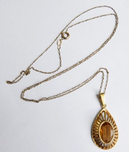 Vintage Citrine Paste Gold Plate Pendant Chain Necklace length 22"