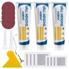 Filler Repair Kit,Wall Mending Agent White with Drywall Patch,Scraper,Sandpaper,Nozzle Extender,Kit for Repairing Holes,Peeling,Graffiti,Cracks