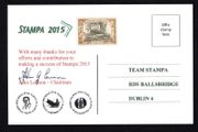 2015 Ireland Stampa Exhibition Card Showing Cunard RMS Lusitania on Front with Thank you note from Stampa Chairman on the read with set of show cancels