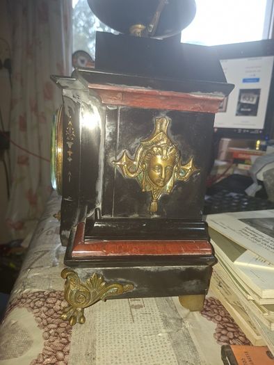 Rare 19th-century 1867 until 1889 French Architectural Mantel Clock by Samuel Marti, Enamel Dial In Working Condition,