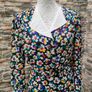 Vintage black floral A-line dress with detachable collar and belt size M or L Image 2