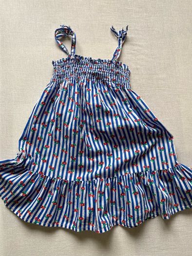 Girl's Blue and White Striped Cherry Summer Dress