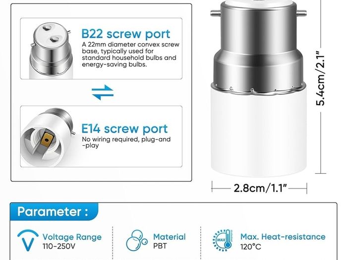 BC to ES Lamp Base Adaptor, Bayonet to Edison Screw Adapter, 0 250V, 120 Heat Resistant, Lamp Socket Converter for LED, CFL Bulbs