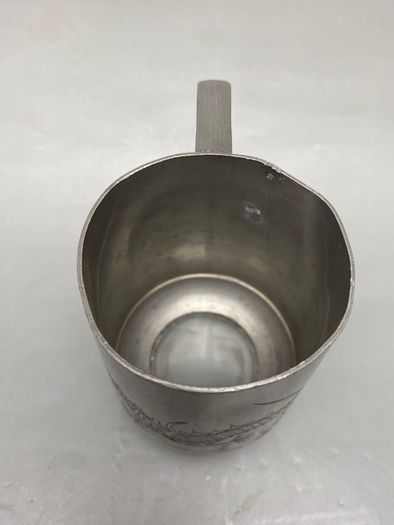19th Century Chinese Pewter Engraved Dragon Mug - Marked
