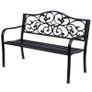 Metal Garden Bench with Floral Backrest and Armrests - Black Image 2