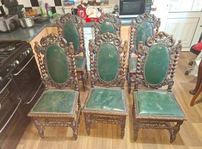 6 Antique Gothic Renaissance Jacobean Chairs Collection Only