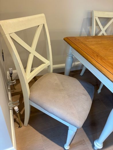 Extendible Wooden dining table & 4 fabric cushioned chairs