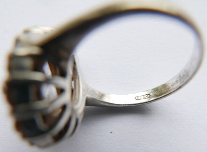 Vintage Sterling Silver 925 Big Stone Ring Women Champagne Crystal Cubic Zirconia 10g size Q1/2