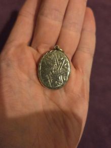 Victorian Silver Star Locket Floral Engraved