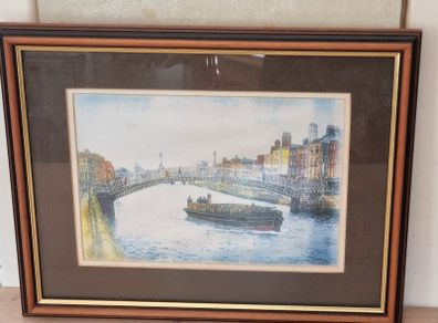 The halfpenny bridge, Dublin - framed picture.