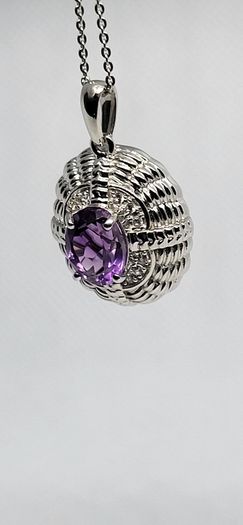 Sterling silver Victorian Shield Inspired Moroccan Amethyst , White Zircon Pendant with Chain (Size 20) in Rhodium Sterling Silver 1.880 Ct.