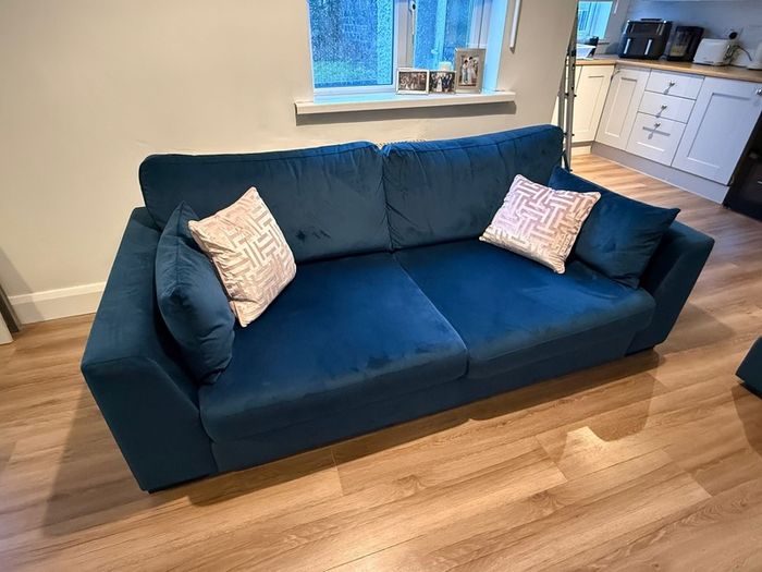 DFS Navy Plush Sofa