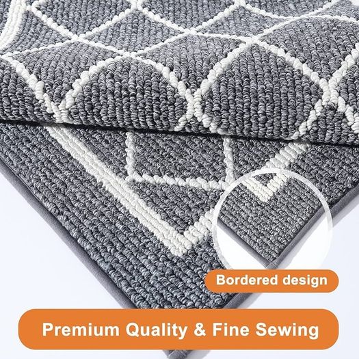 Kitchen-Rugs-Non-Slip-Kitchen-Mats-for-Floor Machine Washable Kitchen Mats 2 Pieces Grey Kitchen Runner Carpet with TPR Backing, Rolled Packaging, 60X89cm+60X152cm