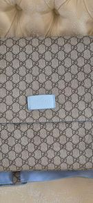 Gucci GG Supreme Canvas Baby Diaper Changing Bag Light Blue Trim