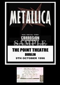 Metallica concert poster+ticket Point Theatre Dublin 1996 A3 Size Replica