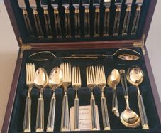 24K Gold Plated 44 pieces DELPHI Cutlery Flatware Set Canteen Made in Japan
