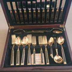 24K Gold Plated 44 pieces DELPHI Cutlery Flatware Set Canteen Made in Japan