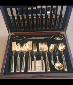 24K Gold Plated 44 pieces DELPHI Cutlery Flatware Set Canteen Made in Japan