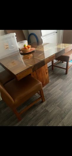 Dining tables with 4 chairs. Glass panel for top table