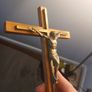 Vintage 1950s/1960s Mid-Century Modern Wooden Wall Crucifix with Metal Inlay Image 5