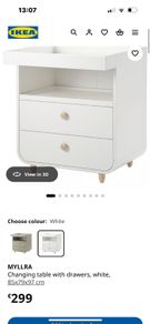 Changing table with drawers, white