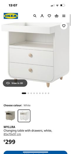 Changing table with drawers, white