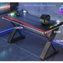 120 x 55 cm Gaming Desk with LED Lights, Gaming Table Thickened Z Shaped, Gamer Desk with Carbon Fiber Coated, Gaming PC Desk, Computer Desk Easy to Assemble, Carbon Fiber Black Image 7