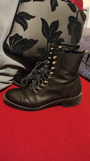 Price drop Zara Trafaluc Black Leather Combat Boots Size EU 39