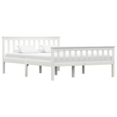 Bed Frame White Solid Pinewood 135 x 190 cm
