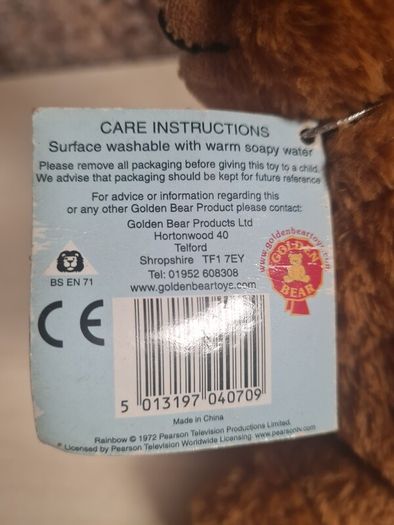 Rainbow BUNGLE soft toy teddy plush bean toy beanie Tagged vintage
