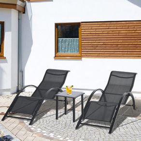 3 Pieces Patio Lounge Chair Set PE Rattan Wicker Beach Yard Garden Sunbathing Chair with Table, Black