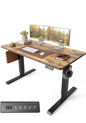 Electric Standing Desk 120 x 60 cm, Height Adjustable Sit Stand Desk with Memory Presets, Home Office Computer Desk, Black Frame with Vintage Brown Top