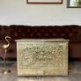 Large Ornate Brass Fireside Coal Box Embossed Tavern Scene Image 10