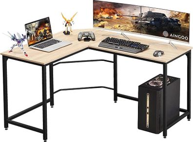 Corner Desk L Shaped Desk Sturdy Home Office PC Laptop Workstation Gaming Computer Desk Study Writing Table 128 x 108 x 75CM Easy to Assemble Simple Design Beige (FREE POSTAGE)