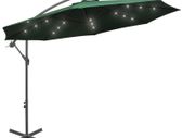 Hanging Parasol with LED Lighting 300 cm Green Metal Pole