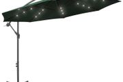 Hanging Parasol with LED Lighting 300 cm Green Metal Pole