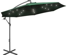 Hanging Parasol with LED Lighting 300 cm Green Metal Pole