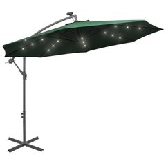 Hanging Parasol with LED Lighting 300 cm Green Metal Pole