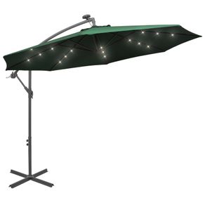 Hanging Parasol with LED Lighting 300 cm Green Metal Pole