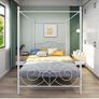 Double Canopy Bed Frame with Vintage Headboard & Footboard, White 135x190cm Double Canopy Bed Frame, 4ft6 Heavy Duty Metal Bed, Heart Scroll Headboard & Footboard, Steel Slats for Bedrooms Image 6