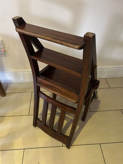Wooden library chair and stepladder