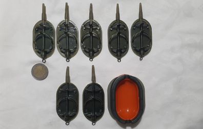 NEW - Size XL - Set of 7 Mixed Weight (5x40g) + (2x50g) - ARC Flat Method Feeders + Quick Release Mould - Carp Tench Bream Feeder Method Pellet Dumbells Hybrid Roach