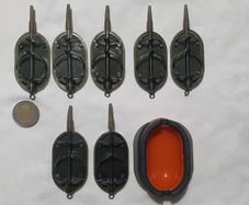 NEW - Size XL - Set of 7 Mixed Weight (5x40g) + (2x50g) - ARC Flat Method Feeders + Quick Release Mould - Carp Tench Bream Feeder Method Pellet Dumbells Hybrid Roach